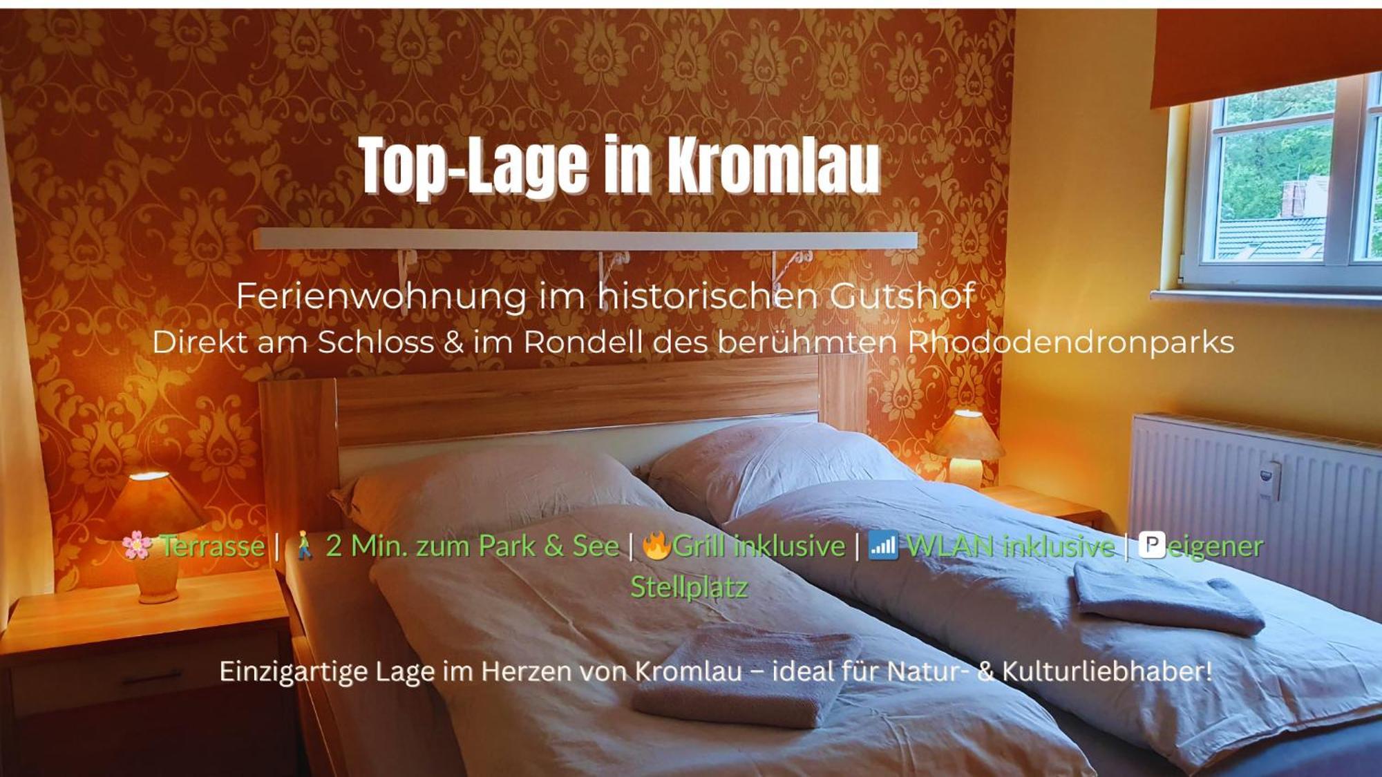 Ferienwohnung Im Gutshof Direkt Gegenueber Dem Schloss, Rhododendronpark Mit Terrasse Und Wlan Kromlau Eksteriør bilde